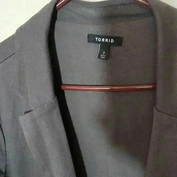 Torrid Blazer Womens 3X Gray Jersey Knit Open Front Tab Sleeve Pockets Career - Picture 2 of 13